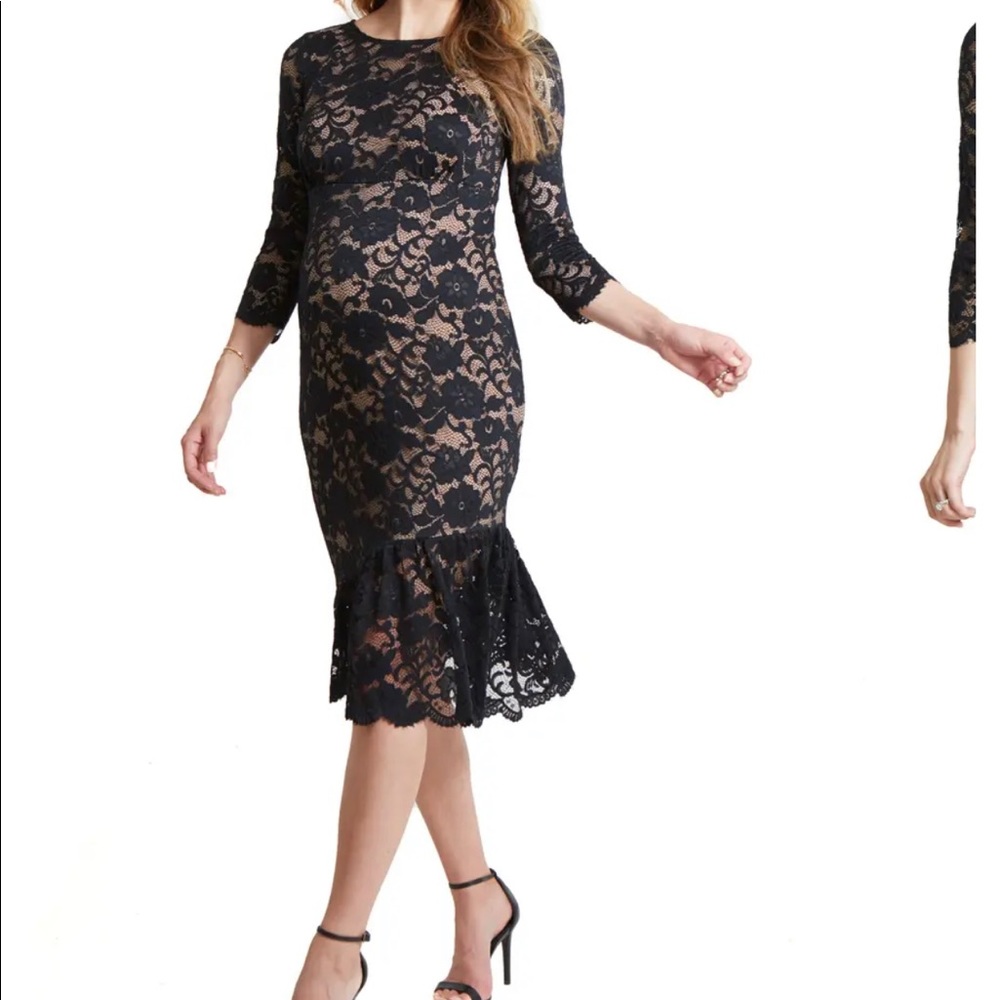 Ingrid and Isabel Black Lace Maternity Flounce Hem Dress - Size M